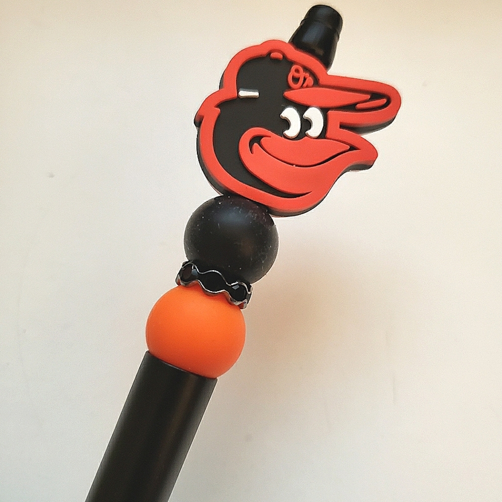 Handmade Baltimore Orioles Baseball Beaded Silicone Focal Bead Pen